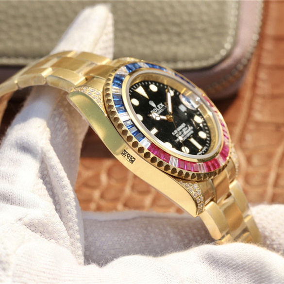 Rolex Submariner 40mm Golden Blue / Red Diamond Black Dial