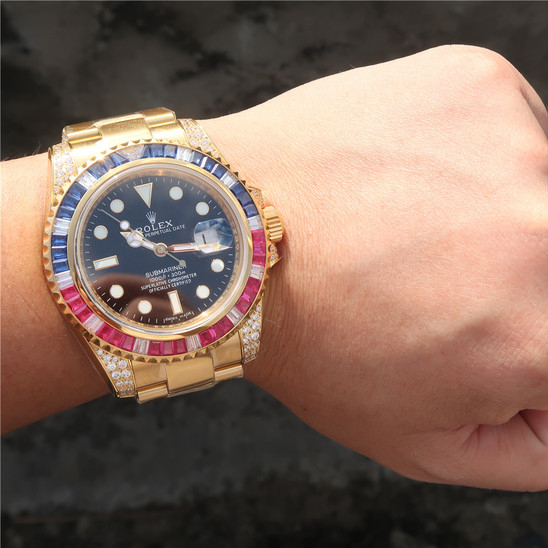 Rolex Submariner 40mm Golden Blue / Red Diamond Black Dial