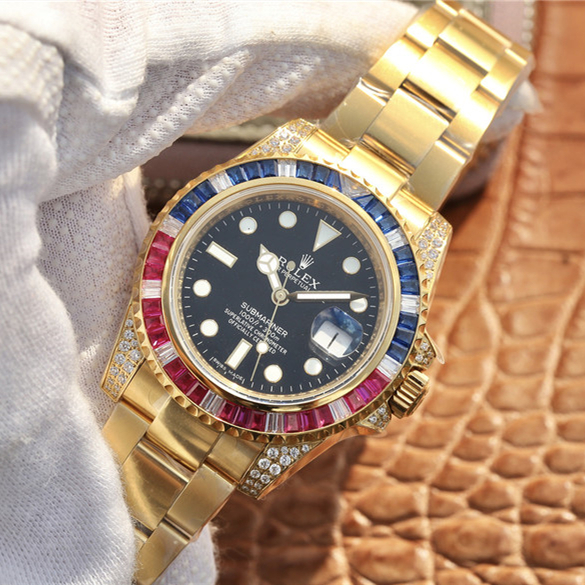 Rolex Submariner 40mm Golden Blue / Red Diamond Black Dial