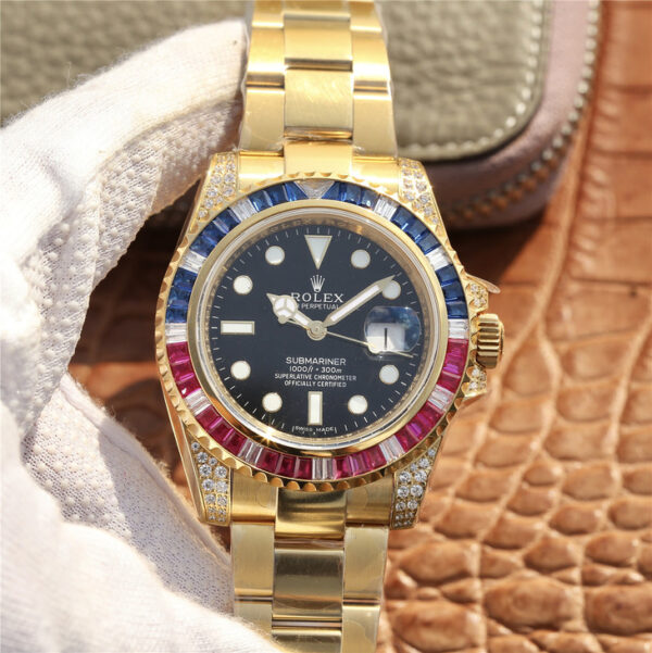 Rolex Submariner 40mm Golden Blue / Red Diamond Black Dial