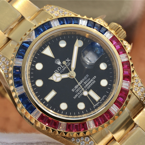 Rolex Submariner 40mm Golden Blue / Red Diamond Black Dial