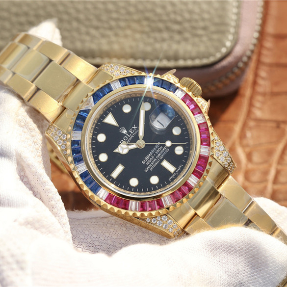 Rolex Submariner 40mm Golden Blue / Red Diamond Black Dial